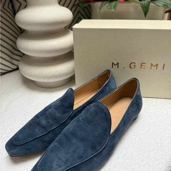 M. Gemi Blue Suede Loafers Slip-On Elegance - Picture 7 of 13